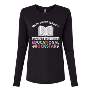 Funny Social Studies Teacher Educational Rockstar Gift Womens Cotton Relaxed Long Sleeve T-Shirt