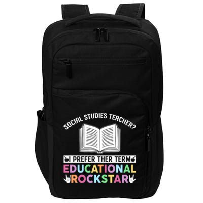 Funny Social Studies Teacher Educational Rockstar Gift Impact Tech Backpack