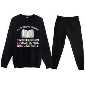 Funny Social Studies Teacher Educational Rockstar Gift Premium Crewneck Sweatsuit Set