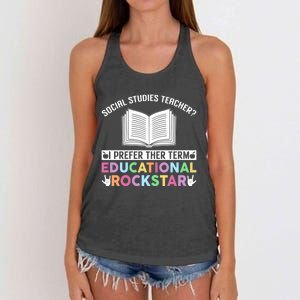 Funny Social Studies Teacher Educational Rockstar Gift Women's Knotted Racerback Tank