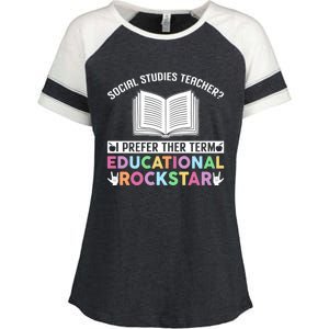 Funny Social Studies Teacher Educational Rockstar Gift Enza Ladies Jersey Colorblock Tee