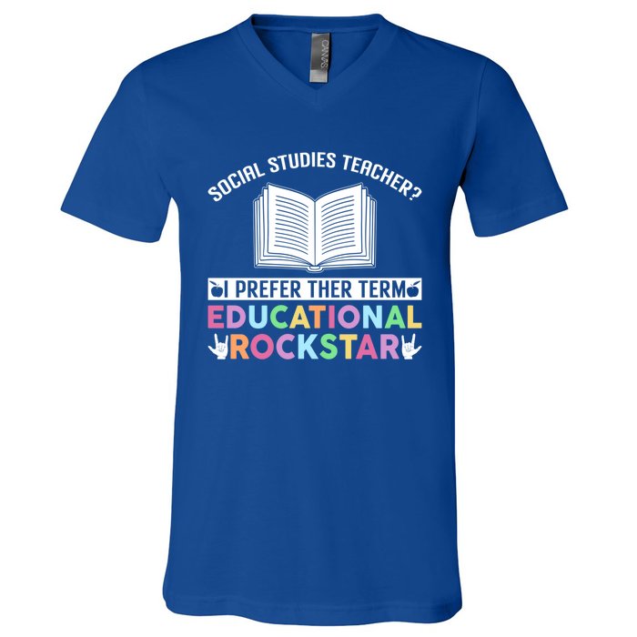 Funny Social Studies Teacher Educational Rockstar Gift V-Neck T-Shirt