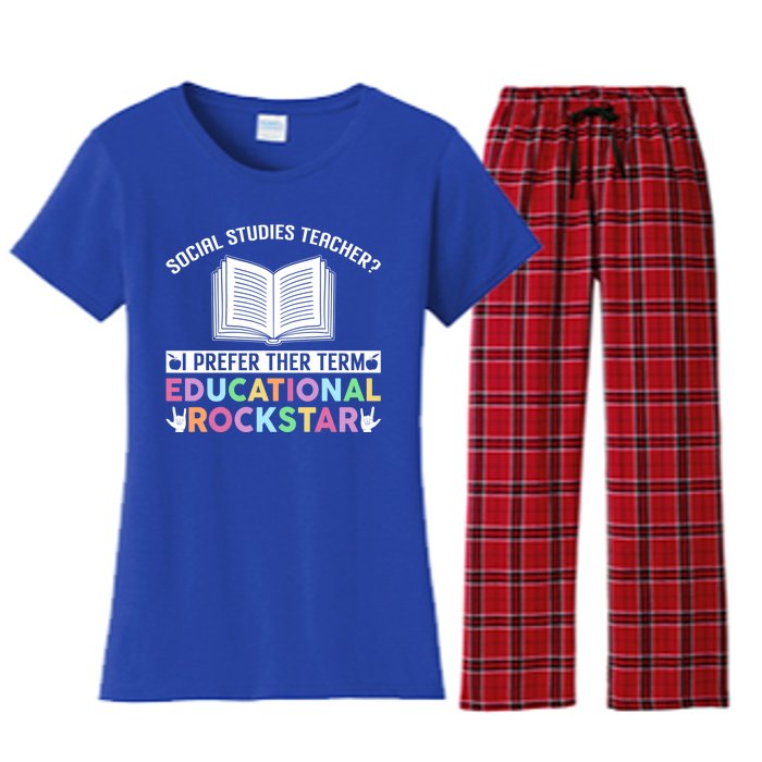 Funny Social Studies Teacher Educational Rockstar Gift Women's Flannel Pajama Set