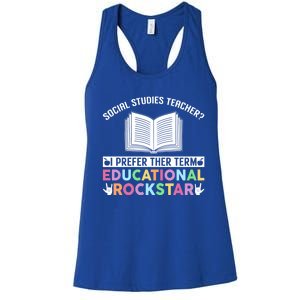 Funny Social Studies Teacher Educational Rockstar Gift Women's Racerback Tank