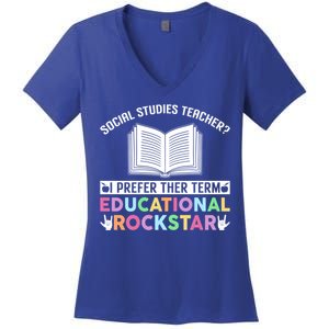 Funny Social Studies Teacher Educational Rockstar Gift Women's V-Neck T-Shirt