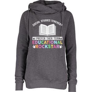 Funny Social Studies Teacher Educational Rockstar Gift Womens Funnel Neck Pullover Hood