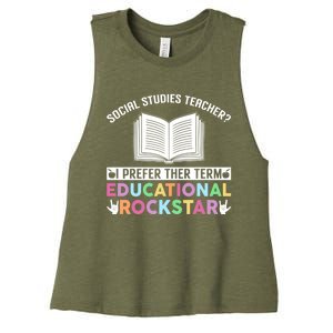 Funny Social Studies Teacher Educational Rockstar Gift Women's Racerback Cropped Tank