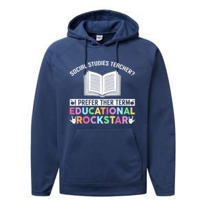 Funny Social Studies Teacher Educational Rockstar Gift Performance Fleece Hoodie