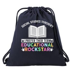 Funny Social Studies Teacher Educational Rockstar Gift Drawstring Bag