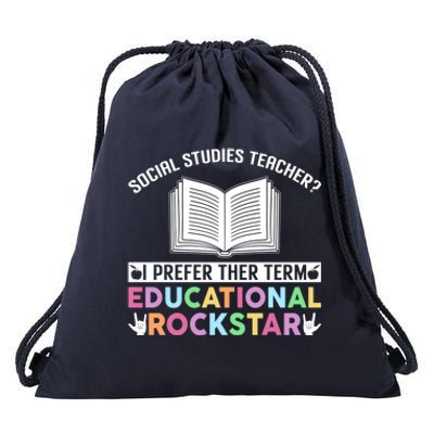 Funny Social Studies Teacher Educational Rockstar Gift Drawstring Bag