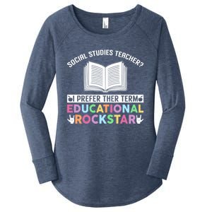 Funny Social Studies Teacher Educational Rockstar Gift Women's Perfect Tri Tunic Long Sleeve Shirt