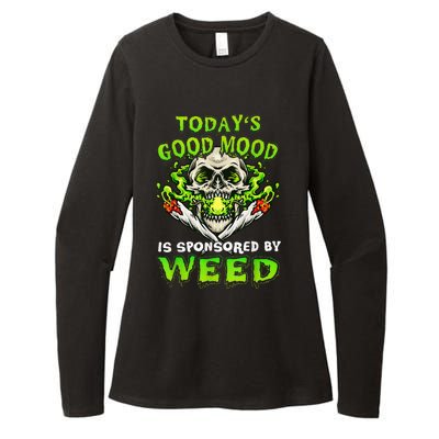 Funny Skeleton Smoking Weed Cannabis Marijuana Leaves Skull Womens CVC Long Sleeve Shirt