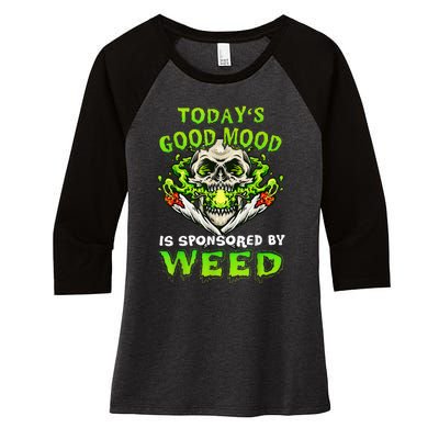 Funny Skeleton Smoking Weed Cannabis Marijuana Leaves Skull Women's Tri-Blend 3/4-Sleeve Raglan Shirt