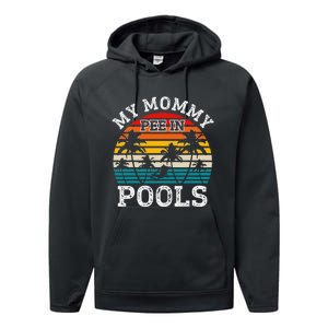 Funny Swimmer Swimming Vacation Retro Mommy Pee In Pools Performance Fleece Hoodie