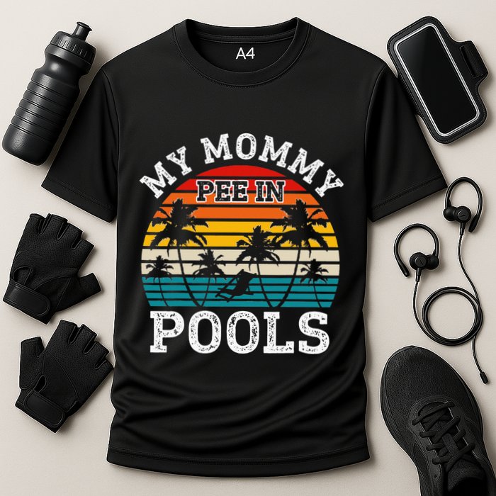 Funny Swimmer Swimming Vacation Retro Mommy Pee In Pools Cooling Performance Crew T-Shirt
