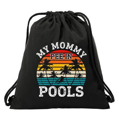 Funny Swimmer Swimming Vacation Retro Mommy Pee In Pools Drawstring Bag