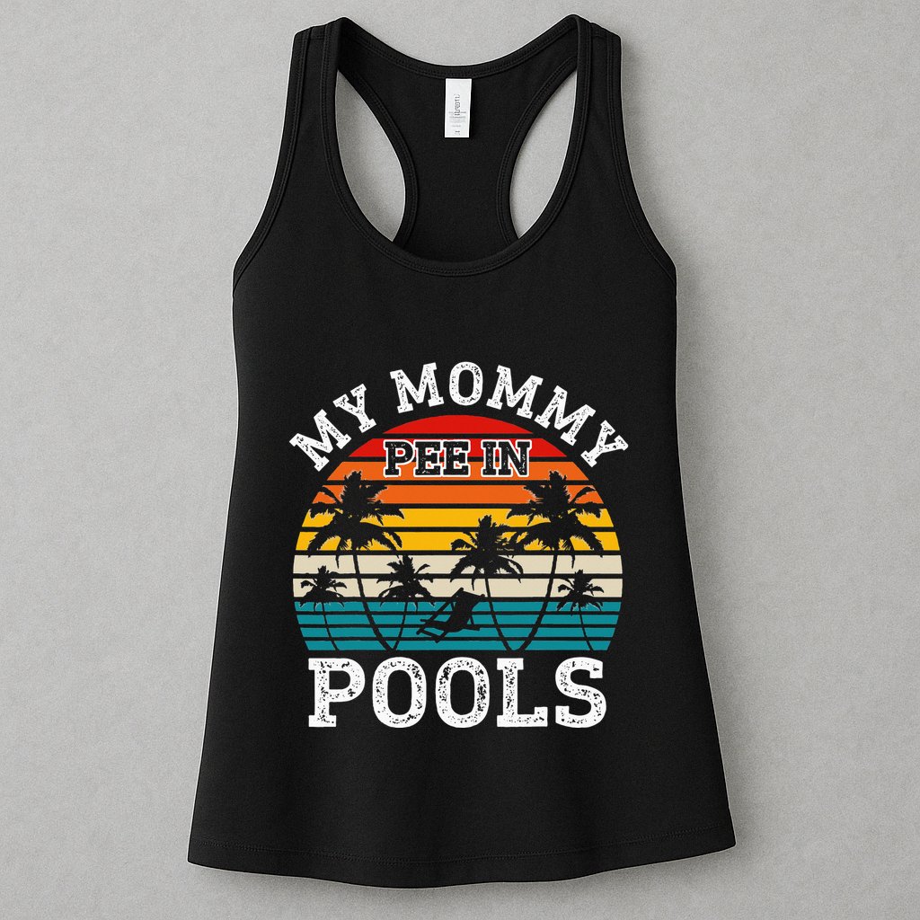 Funny Swimmer Swimming Vacation Retro Mommy Pee In Pools Womens Tank Top