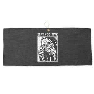 Funny Skull Stay Positive Skeleton Halloween Motivational Large Microfiber Waffle Golf Towel