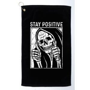 Funny Skull Stay Positive Skeleton Halloween Motivational Platinum Collection Golf Towel