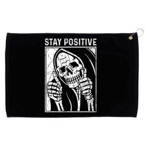 Funny Skull Stay Positive Skeleton Halloween Motivational Grommeted Golf Towel