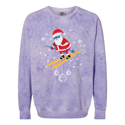 Funny Skiing Santa Christmas Ornat Xmas Pajama Ski Skier Gift Colorblast Crewneck Sweatshirt