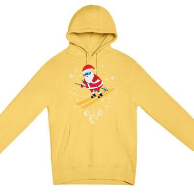 Funny Skiing Santa Christmas Ornat Xmas Pajama Ski Skier Gift Premium Pullover Hoodie