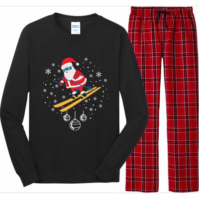 Funny Skiing Santa Christmas Ornat Xmas Pajama Ski Skier Gift Long Sleeve Pajama Set