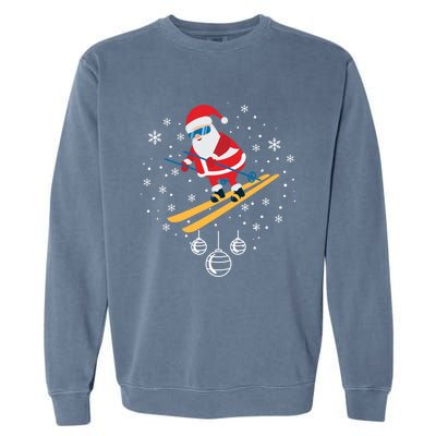 Funny Skiing Santa Christmas Ornat Xmas Pajama Ski Skier Gift Garment-Dyed Sweatshirt