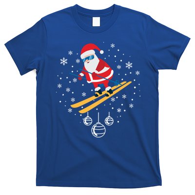 Funny Skiing Santa Christmas Ornat Xmas Pajama Ski Skier Gift T-Shirt