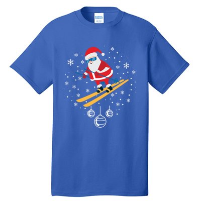 Funny Skiing Santa Christmas Ornat Xmas Pajama Ski Skier Gift Tall T-Shirt