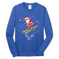 Funny Skiing Santa Christmas Ornat Xmas Pajama Ski Skier Gift Tall Long Sleeve T-Shirt