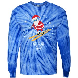 Funny Skiing Santa Christmas Ornat Xmas Pajama Ski Skier Gift Tie-Dye Long Sleeve Shirt