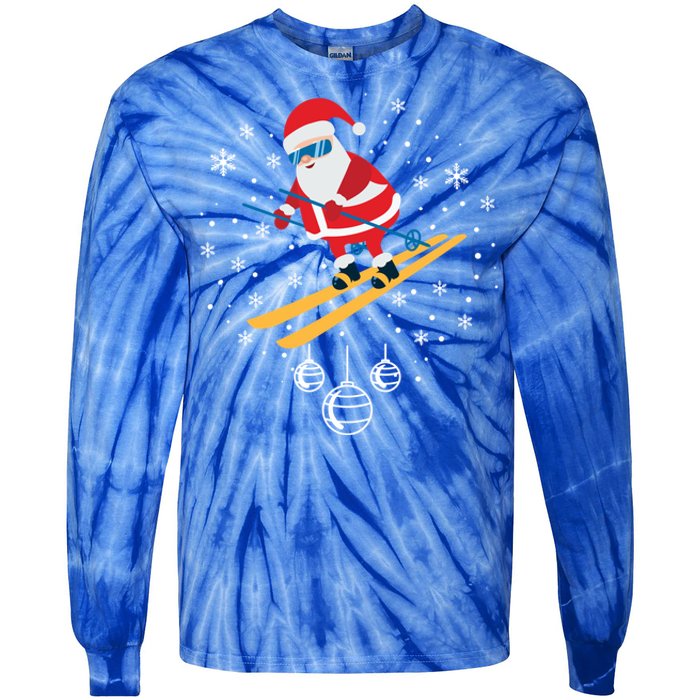 Funny Skiing Santa Christmas Ornat Xmas Pajama Ski Skier Gift Tie-Dye Long Sleeve Shirt