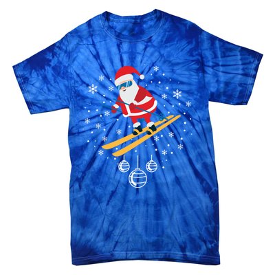 Funny Skiing Santa Christmas Ornat Xmas Pajama Ski Skier Gift Tie-Dye T-Shirt