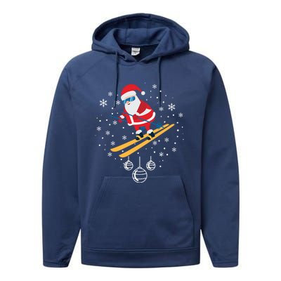 Funny Skiing Santa Christmas Ornat Xmas Pajama Ski Skier Gift Performance Fleece Hoodie