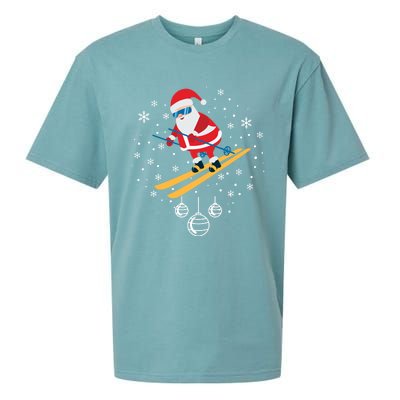 Funny Skiing Santa Christmas Ornat Xmas Pajama Ski Skier Gift Sueded Cloud Jersey T-Shirt