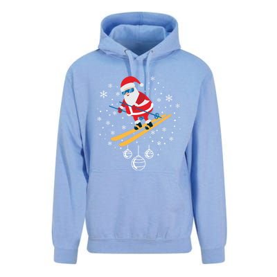 Funny Skiing Santa Christmas Ornat Xmas Pajama Ski Skier Gift Unisex Surf Hoodie