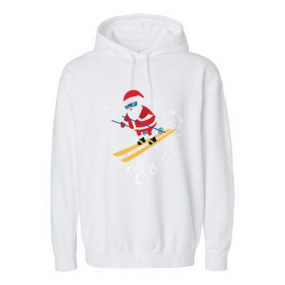 Funny Skiing Santa Christmas Ornat Xmas Pajama Ski Skier Gift Garment-Dyed Fleece Hoodie