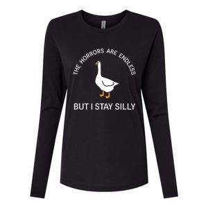 Funny Stay Silly Goose Horrors Are Endless Meme Womens Cotton Relaxed Long Sleeve T-Shirt