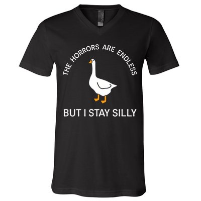 Funny Stay Silly Goose Horrors Are Endless Meme V-Neck T-Shirt
