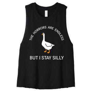 Funny Stay Silly Goose Horrors Are Endless Meme Women's Racerback Cropped Tank