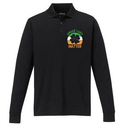 Flag Shamrock St Patricks Day Performance Long Sleeve Polo