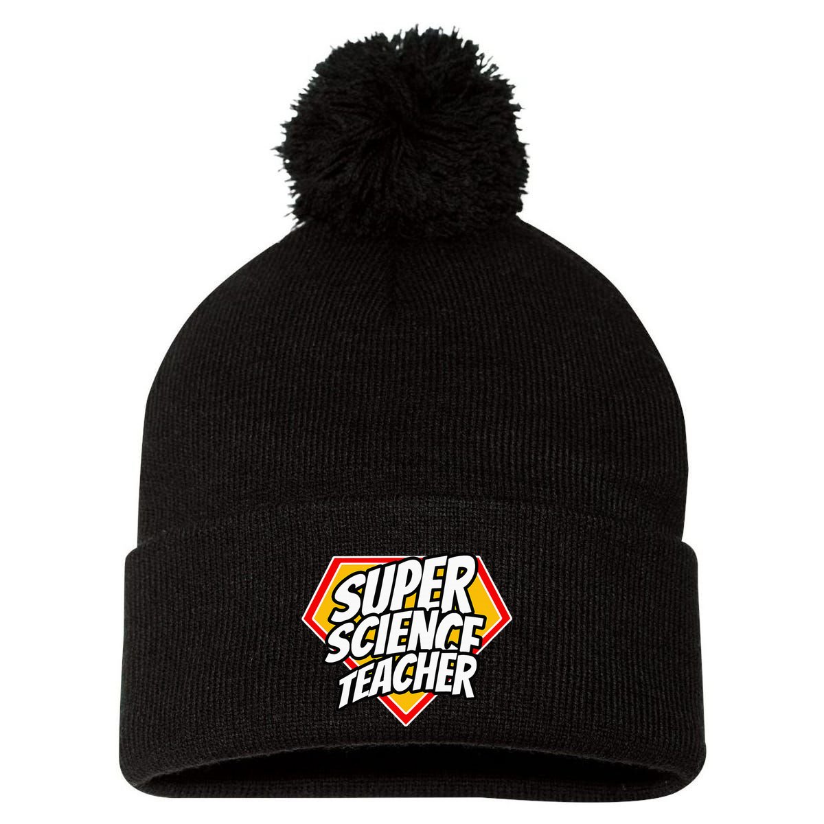 Funny Super Science Teacher Superhero Teacher Pom Pom 12in Knit Beanie