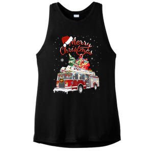 Firetruck Santa Sleigh Fire Christmas Firefighter Xmas Gift Ladies PosiCharge Tri-Blend Wicking Tank