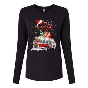 Firetruck Santa Sleigh Fire Christmas Firefighter Xmas Gift Womens Cotton Relaxed Long Sleeve T-Shirt