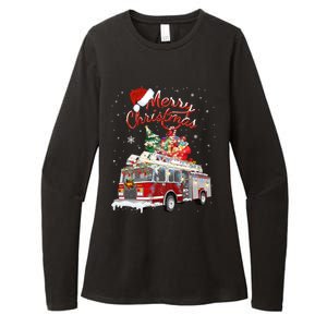 Firetruck Santa Sleigh Fire Christmas Firefighter Xmas Gift Womens CVC Long Sleeve Shirt