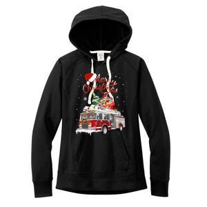 Firetruck Santa Sleigh Fire Christmas Firefighter Xmas Gift Women's Fleece Hoodie