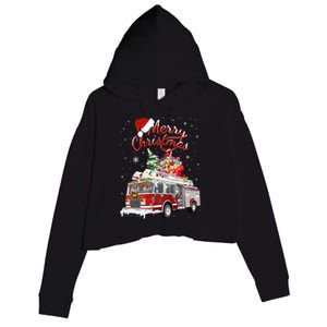 Firetruck Santa Sleigh Fire Christmas Firefighter Xmas Gift Crop Fleece Hoodie