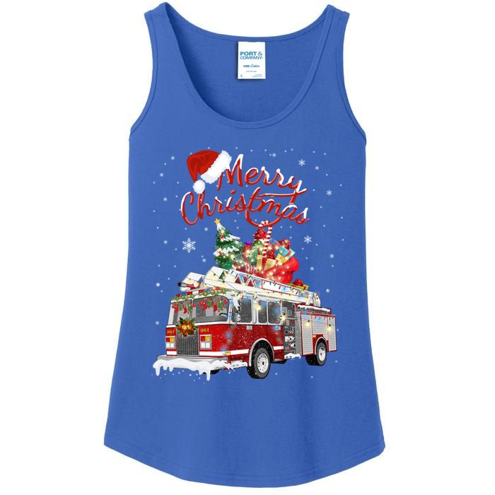 Firetruck Santa Sleigh Fire Christmas Firefighter Xmas Gift Ladies Essential Tank