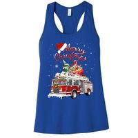 Firetruck Santa Sleigh Fire Christmas Firefighter Xmas Gift Women's Racerback Tank